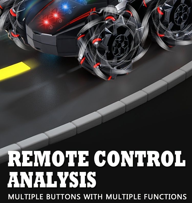 2.4G remote control car, electric stunt car, drifting car, spray function, kids toy car, double-sided stunt car, watch remote control, outdoor RC toy, rechargeable toy car - Red - Size Dual-control