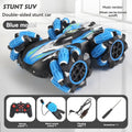 2.4G remote control car, electric stunt car, drifting car, spray function, kids toy car, double-sided stunt car, watch remote control, outdoor RC toy, rechargeable toy car - black and blue - Size Dual-control