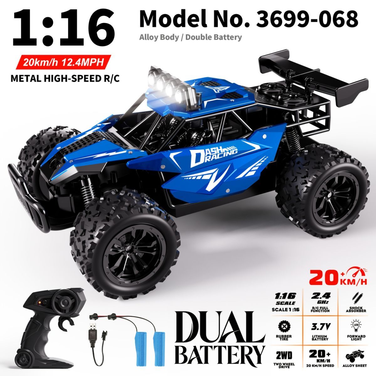 1:16 metal RC car, high-speed drifting, off-road racing car, boys toy car, 2.4GHz remote control, outdoor play toy, drift car, remote control car for kids, Australian toy - Turquoise - Size variable speed