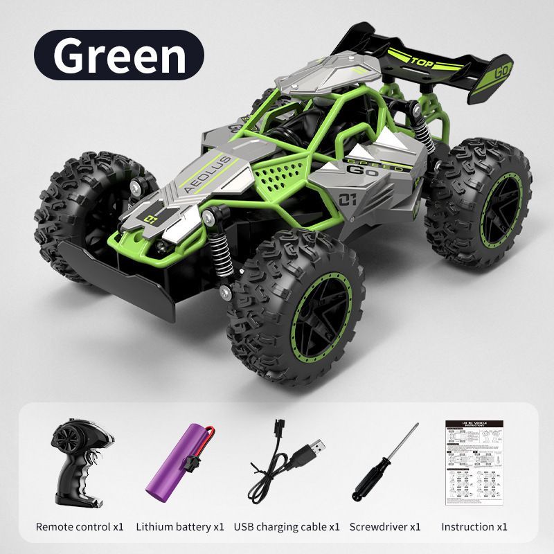 2.4G remote control car, high-speed off-road car, remote control toy for kids, four-wheel drive car, RC car with lights, outdoor toy Australia, gift for kids - Green - Size Three-electric systems