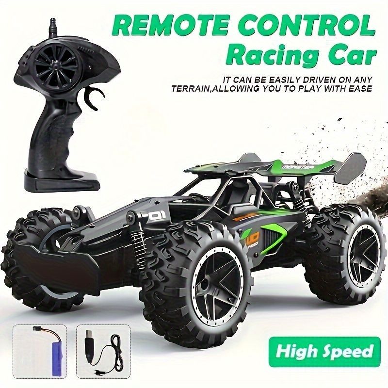 2.4G remote control car, high-speed off-road car, remote control toy for kids, four-wheel drive car, RC car with lights, outdoor toy Australia, gift for kids - Green - Size Three-electric systems