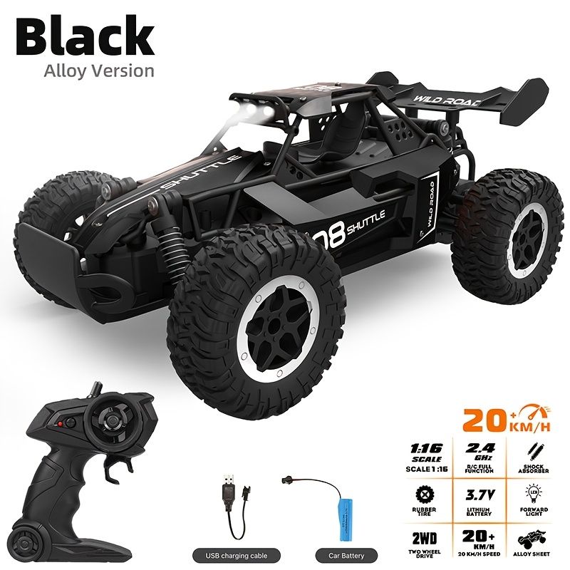 All terrain electric toy car, 1:16 scale model car, 2.4GHz R / C off-road car, top speed of 20 km / h, with headlights and shock absorbers, suitable for birthday gifts for boys over 3 years old