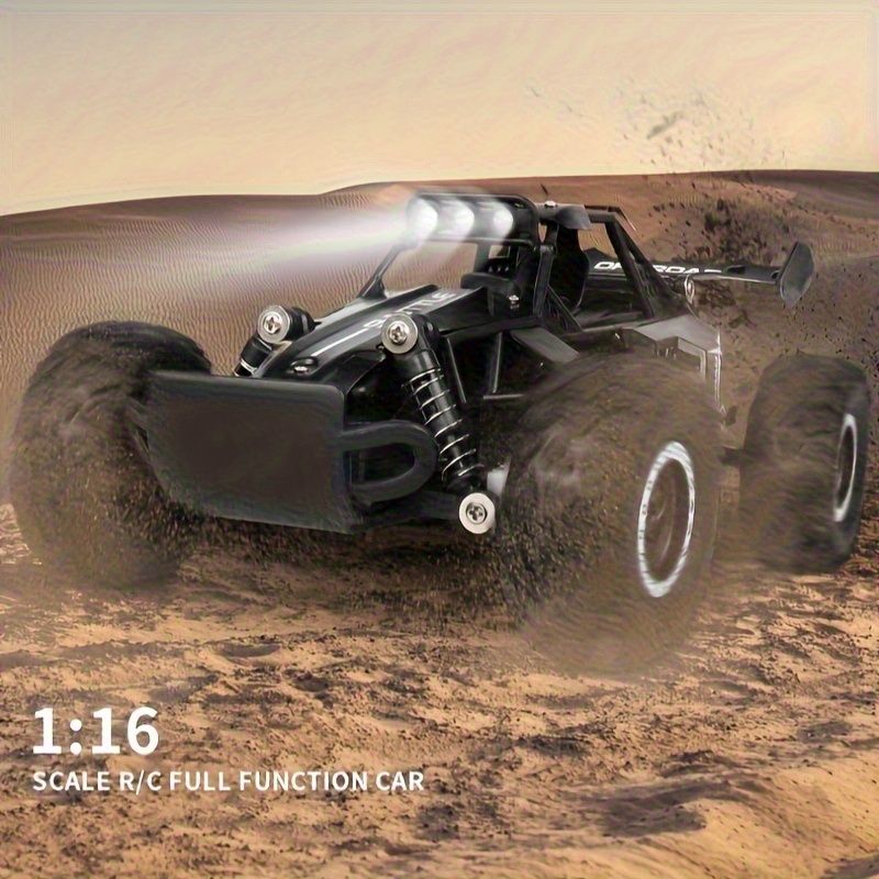 All terrain electric toy car, 1:16 scale model car, 2.4GHz R / C off-road car, top speed of 20 km / h, with headlights and shock absorbers, suitable for birthday gifts for boys over 3 years old