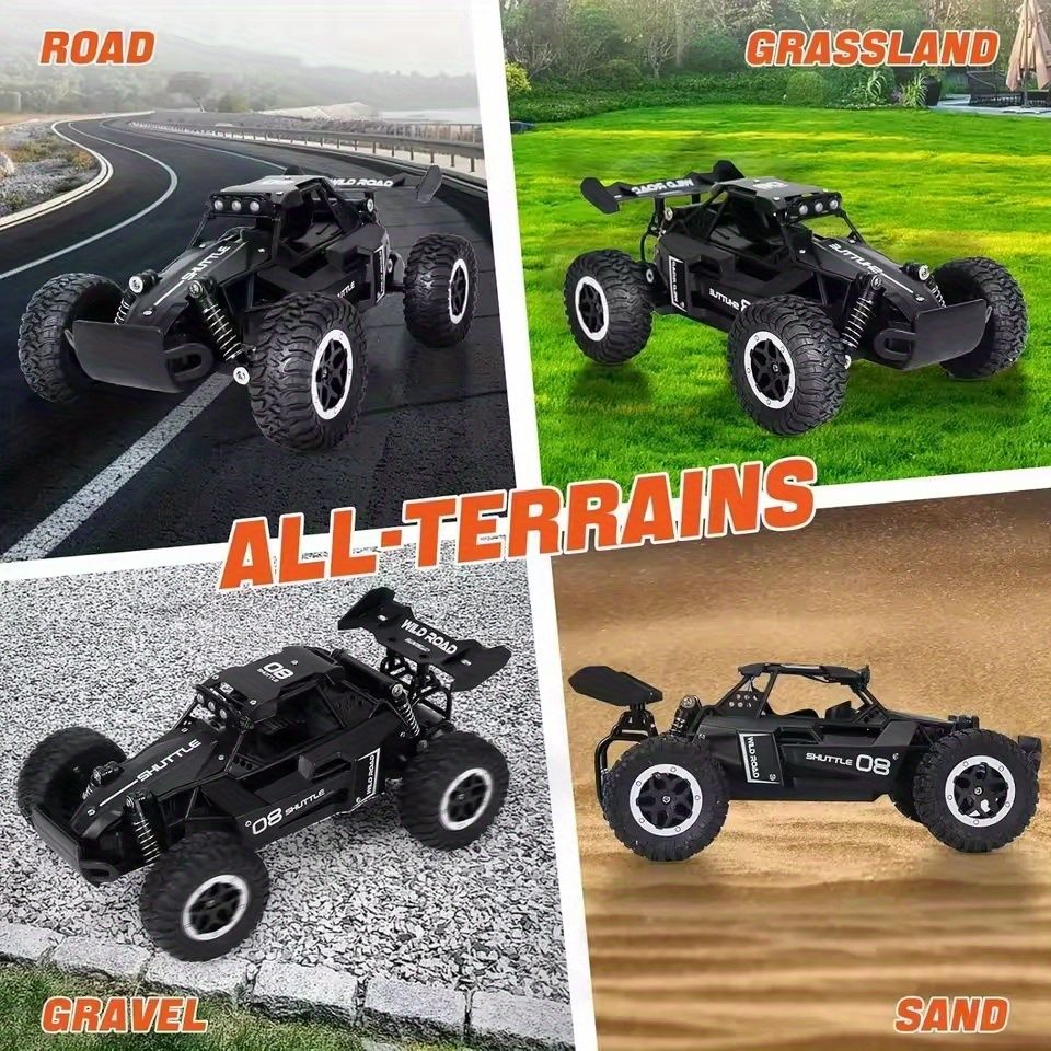 All terrain electric toy car, 1:16 scale model car, 2.4GHz R / C off-road car, top speed of 20 km / h, with headlights and shock absorbers, suitable for birthday gifts for boys over 3 years old
