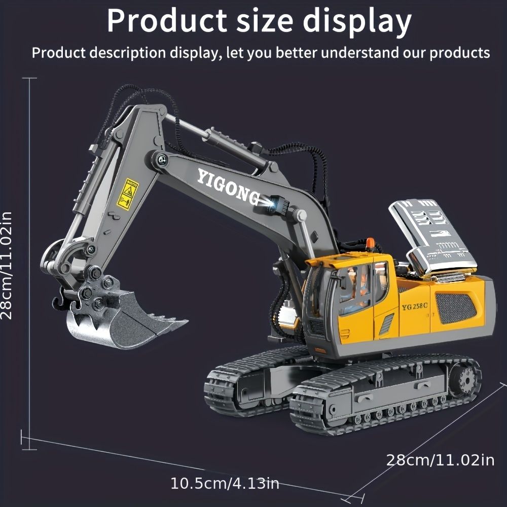 2.4G Remote Control Excavator Alloy Excavator Model Engineering Car Remote Control Car Boy Girl Unlimited Rotation - Larger 1/18 Scale Remote Control Excavator