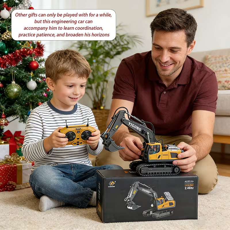 2.4G Remote Control Excavator Alloy Excavator Model Engineering Car Remote Control Car Boy Girl Unlimited Rotation - Larger 1/18 Scale Remote Control Excavator