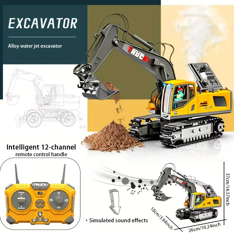 2.4G Remote Control Excavator Alloy Excavator Model Engineering Car Remote Control Car Boy Girl Unlimited Rotation - Larger 1/18 Scale Remote Control Excavator