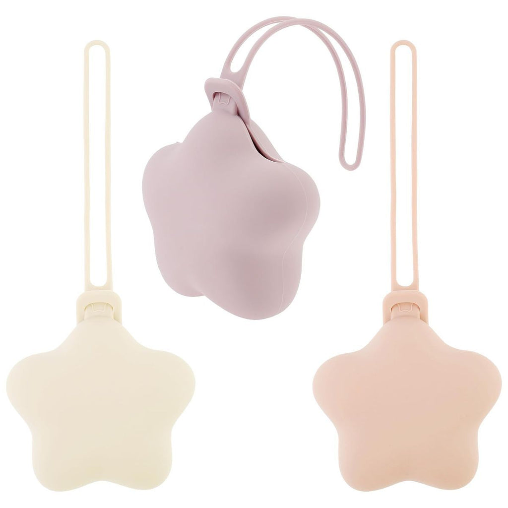 3Pcs Pacifier Holder Case, Safe and Soft Material Pacifier Pouch, Food Grade Silicone Pacifier Case, Star Shape, Protective Pacifier Storage Case for Diaper Bag Stroller - Purple-Beige-Pink - Size 95mm