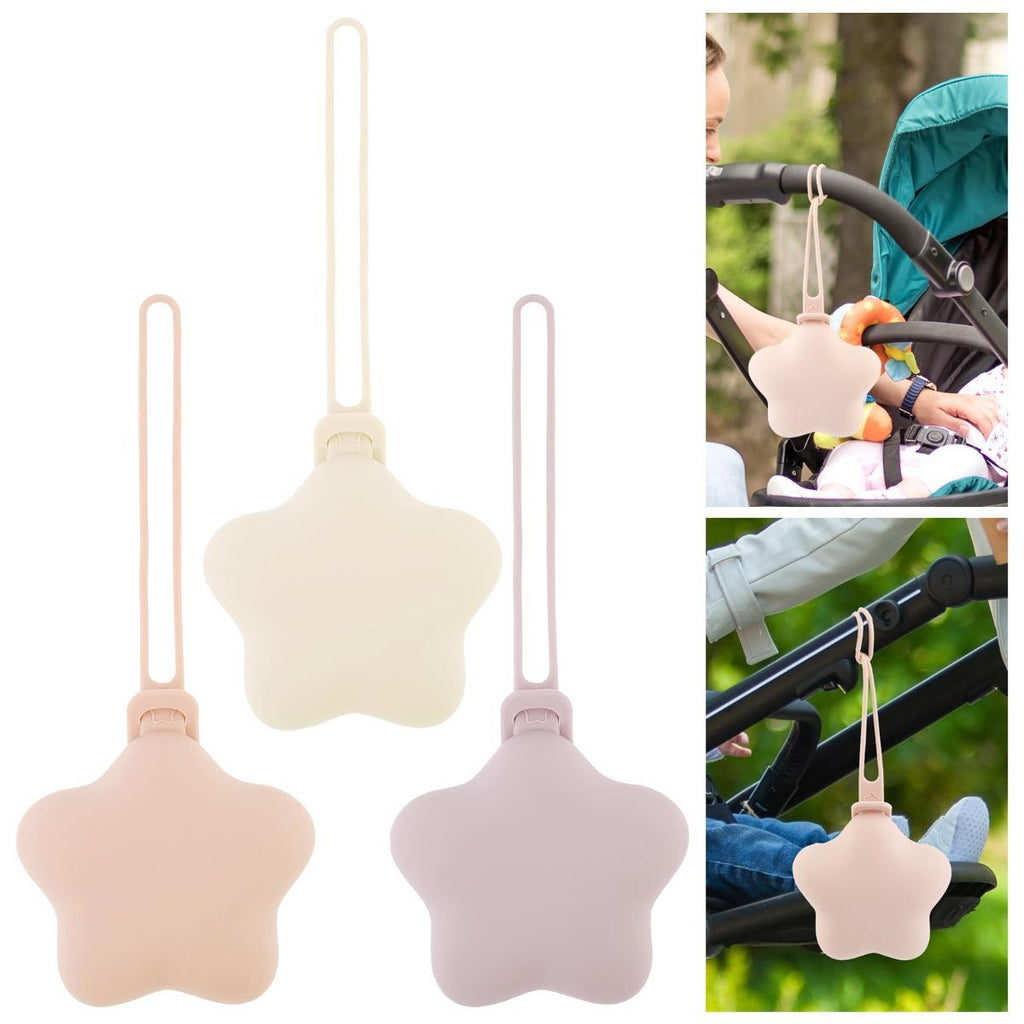 3Pcs Pacifier Holder Case, Safe and Soft Material Pacifier Pouch, Food Grade Silicone Pacifier Case, Star Shape, Protective Pacifier Storage Case for Diaper Bag Stroller - Purple-Beige-Pink - Size 95mm