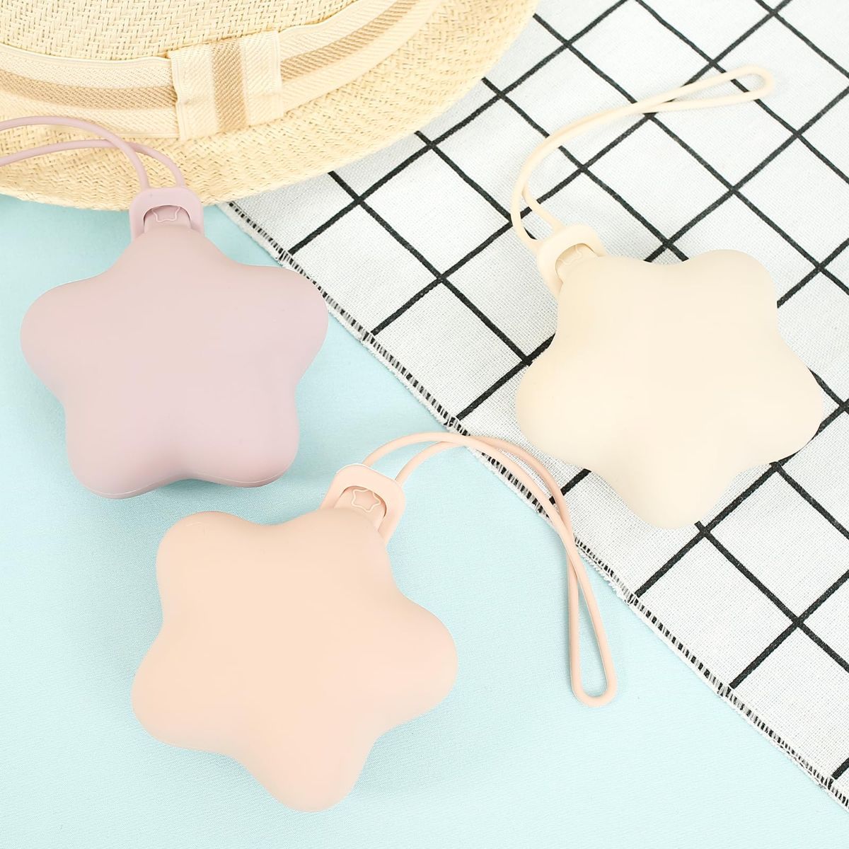 3Pcs Pacifier Holder Case, Safe and Soft Material Pacifier Pouch, Food Grade Silicone Pacifier Case, Star Shape, Protective Pacifier Storage Case for Diaper Bag Stroller - Purple-Beige-Pink - Size 95mm