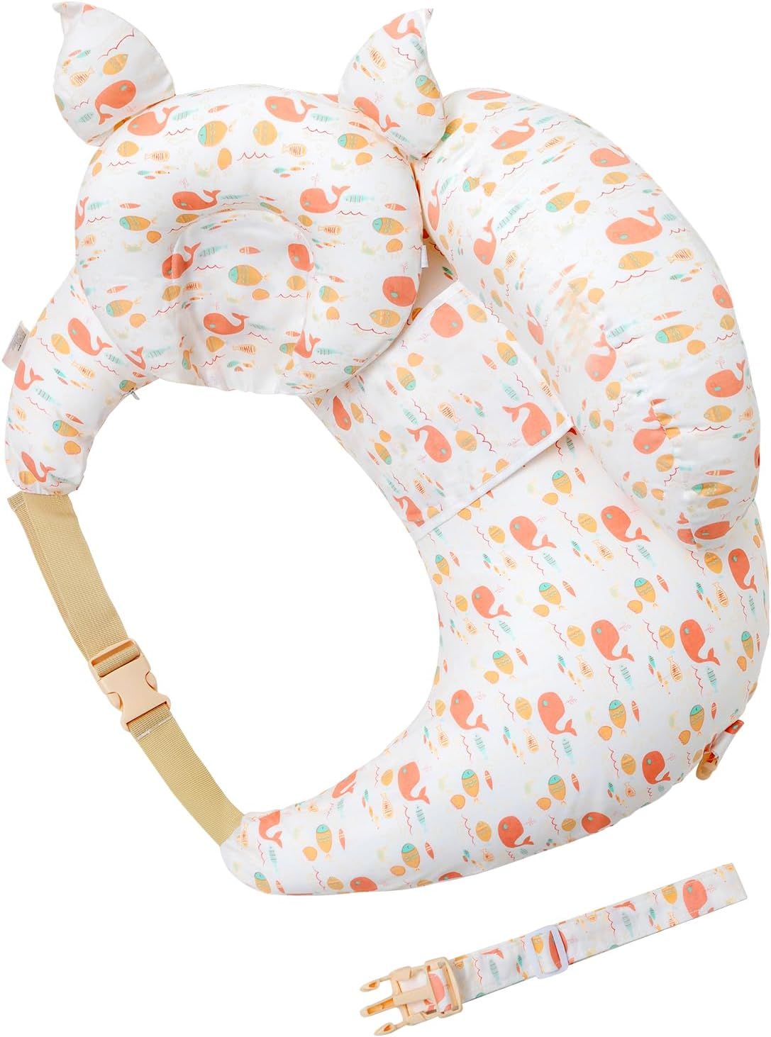Multipurpose Nursing Pillow with Adjustable Waist Strap & Removable Cover for Feeding, Tummy Time & Nap Support (White)