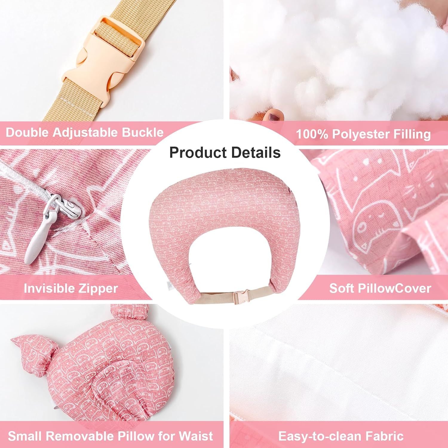 Multipurpose Nursing Pillow with Adjustable Waist Strap & Removable Cover for Feeding, Tummy Time & Nap Support (White)