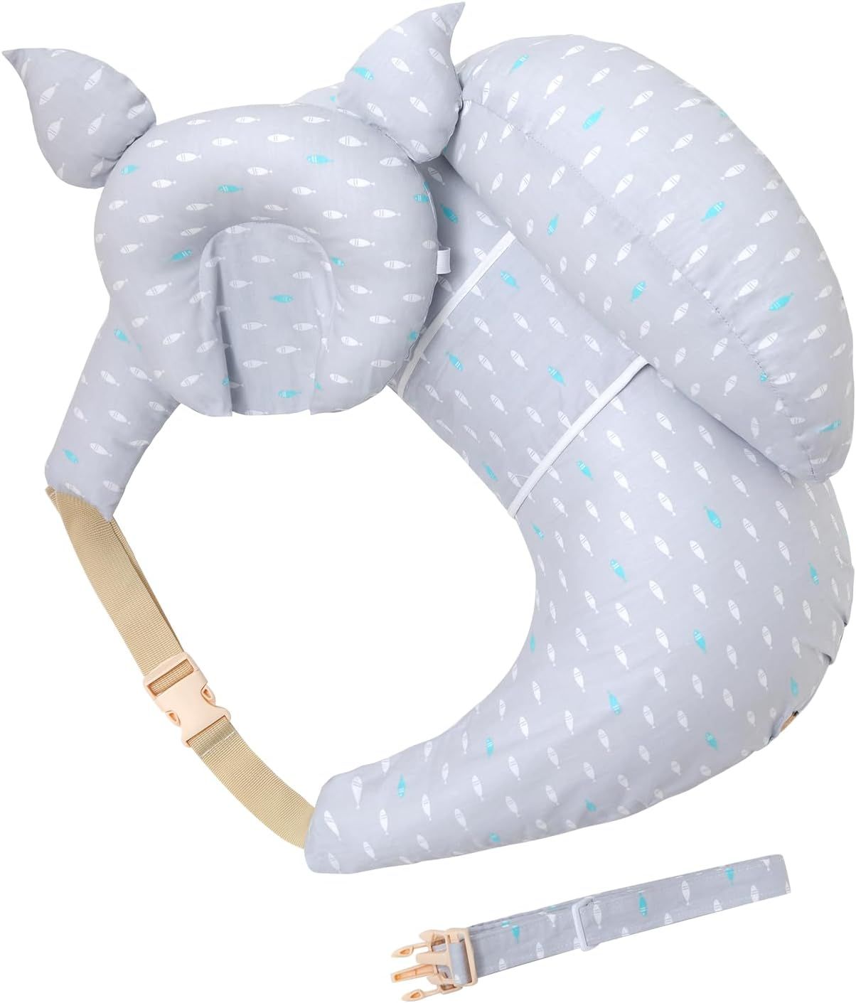 Multipurpose Nursing Pillow with Adjustable Waist Strap & Removable Cover for Feeding, Tummy Time & Nap Support (Grey)