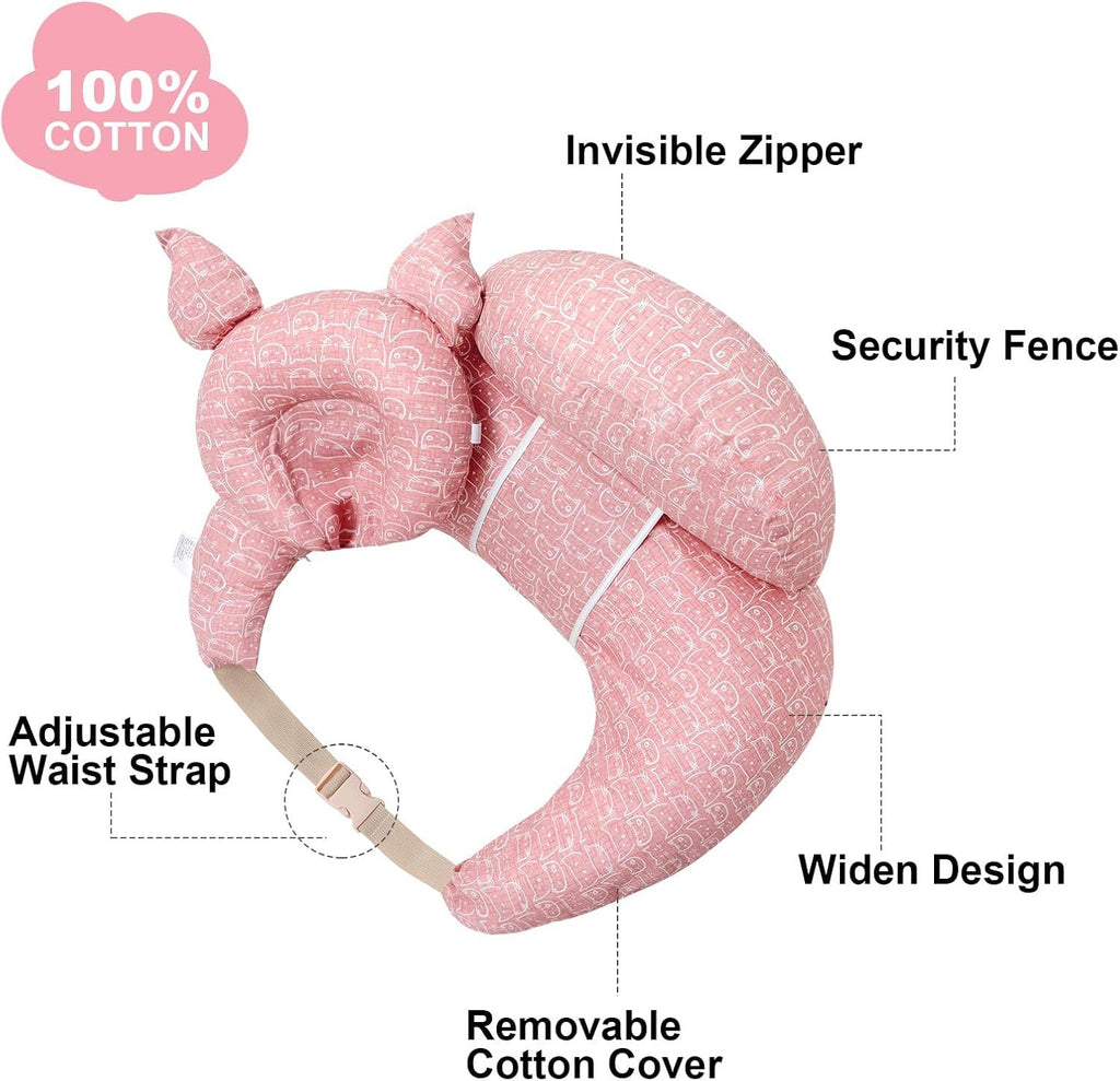 Multipurpose Nursing Pillow with Adjustable Waist Strap & Removable Cover for Feeding, Tummy Time & Nap Support (Grey)