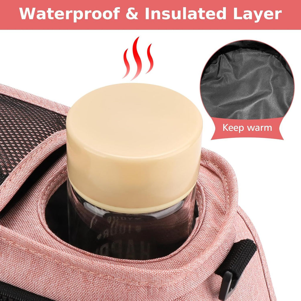 Universal Stroller Organizer with Insulated Cup Holders, Detachable Wristlet & Adjustable Shoulder Strap for Diapers, Bottles & Essentials (Pink)