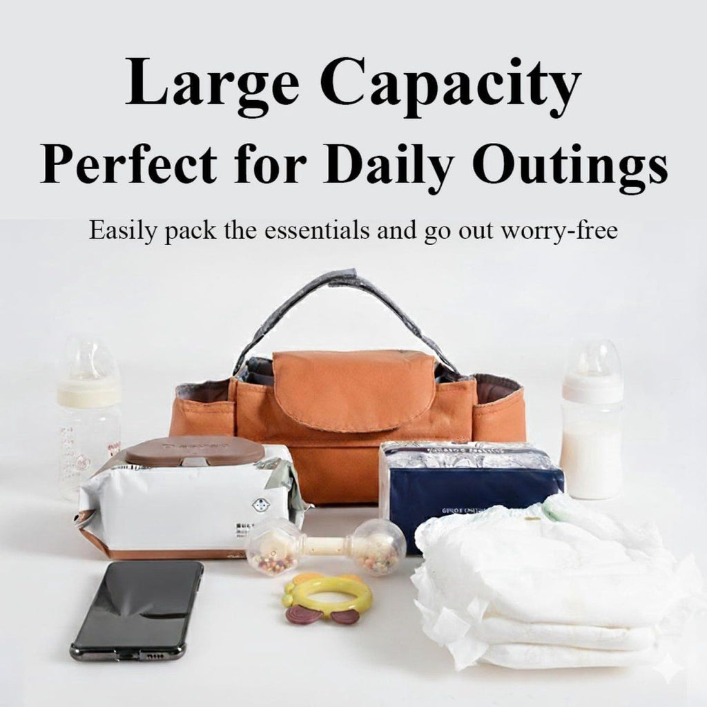 Universal Stroller Storage Bag with Cup Holder and Tissue Pocket Brown