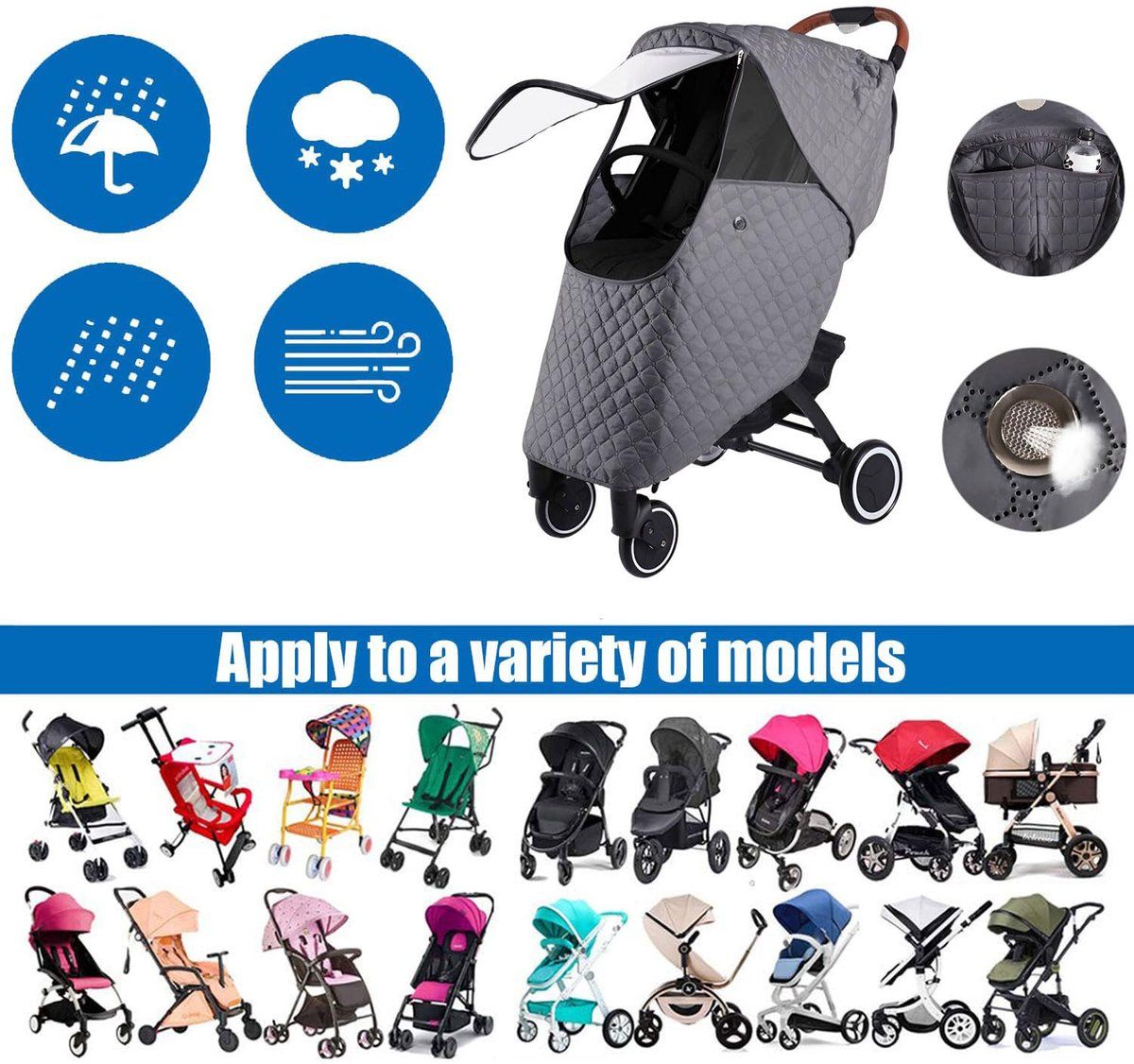 Universal Stroller Rain and Winter Cover Waterproof Snowproof