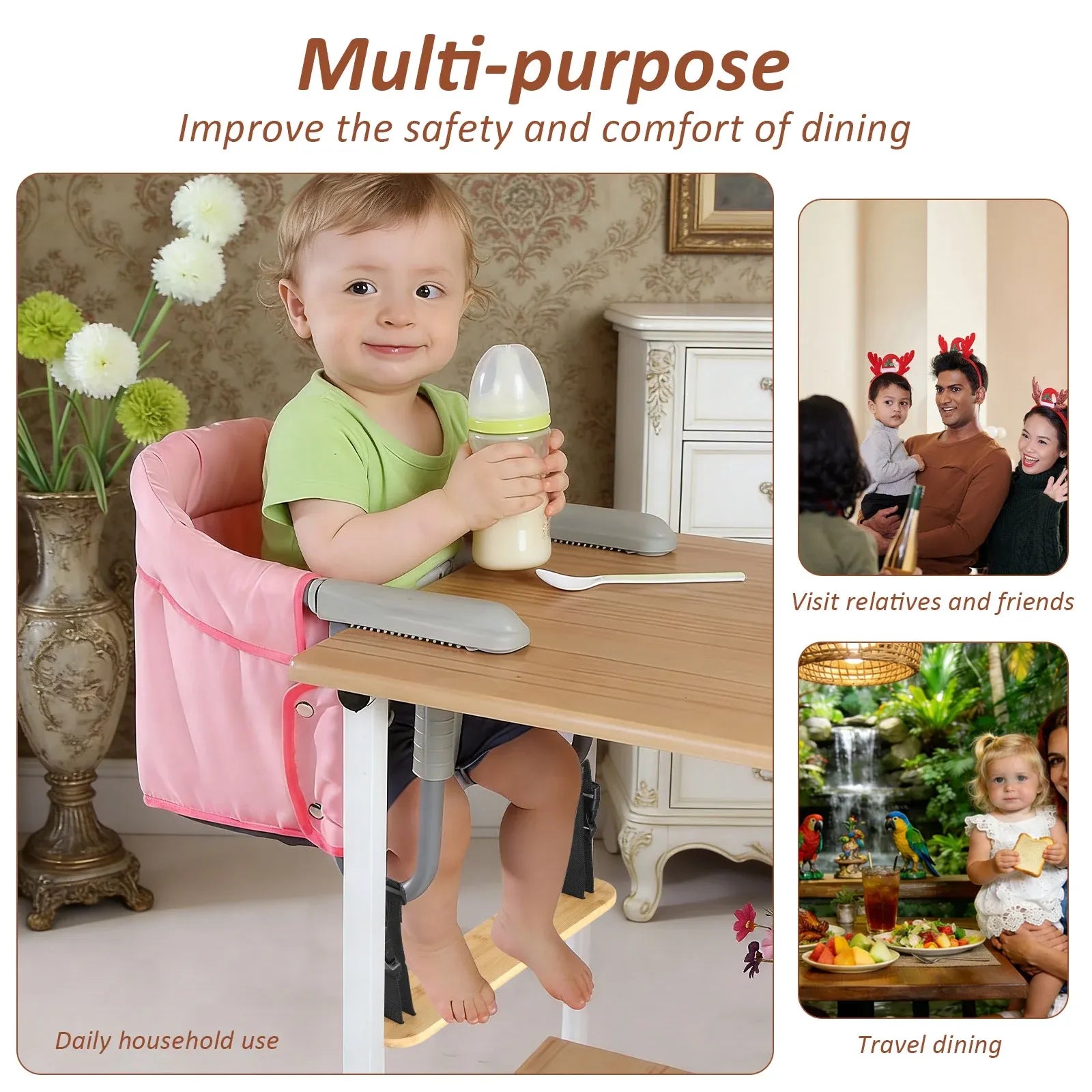 Baby High Chair Footrest, Adjustable Bamboo Foot Support with Straps for Hook On Highchairs