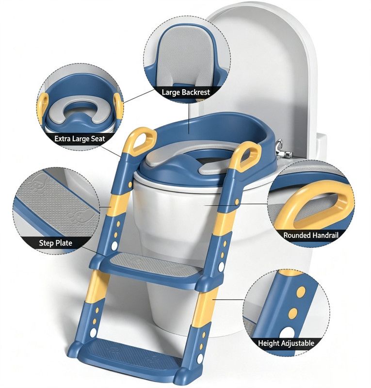 NEW Potty Training Toilet With Step Stool Ladder & Soft Seat For Toddlers & Kids(White)
