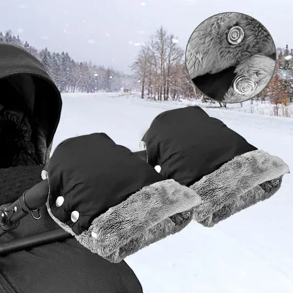Warm Fleece Lined Stroller Gloves with Waterproof Oxford Outer, Universal Size with Snap Button Design for Easy Attachment to Stroller Handlebars for Winter Walks