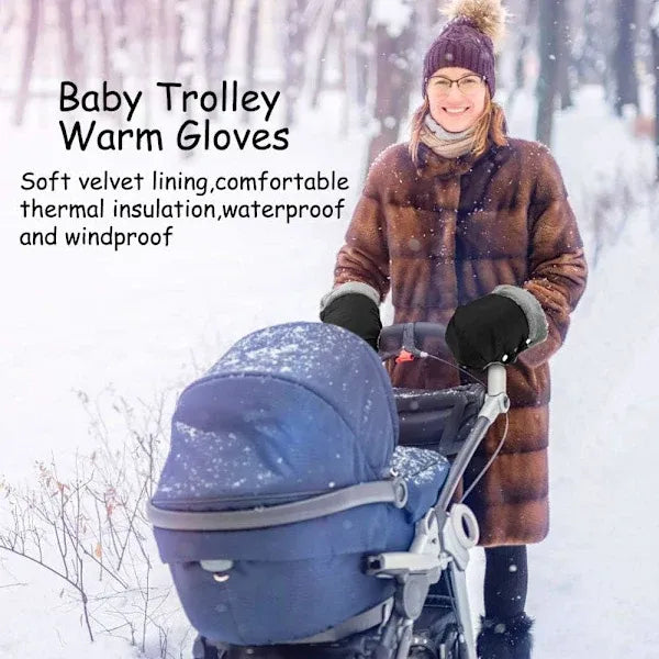 Warm Fleece Lined Stroller Gloves with Waterproof Oxford Outer, Universal Size with Snap Button Design for Easy Attachment to Stroller Handlebars for Winter Walks