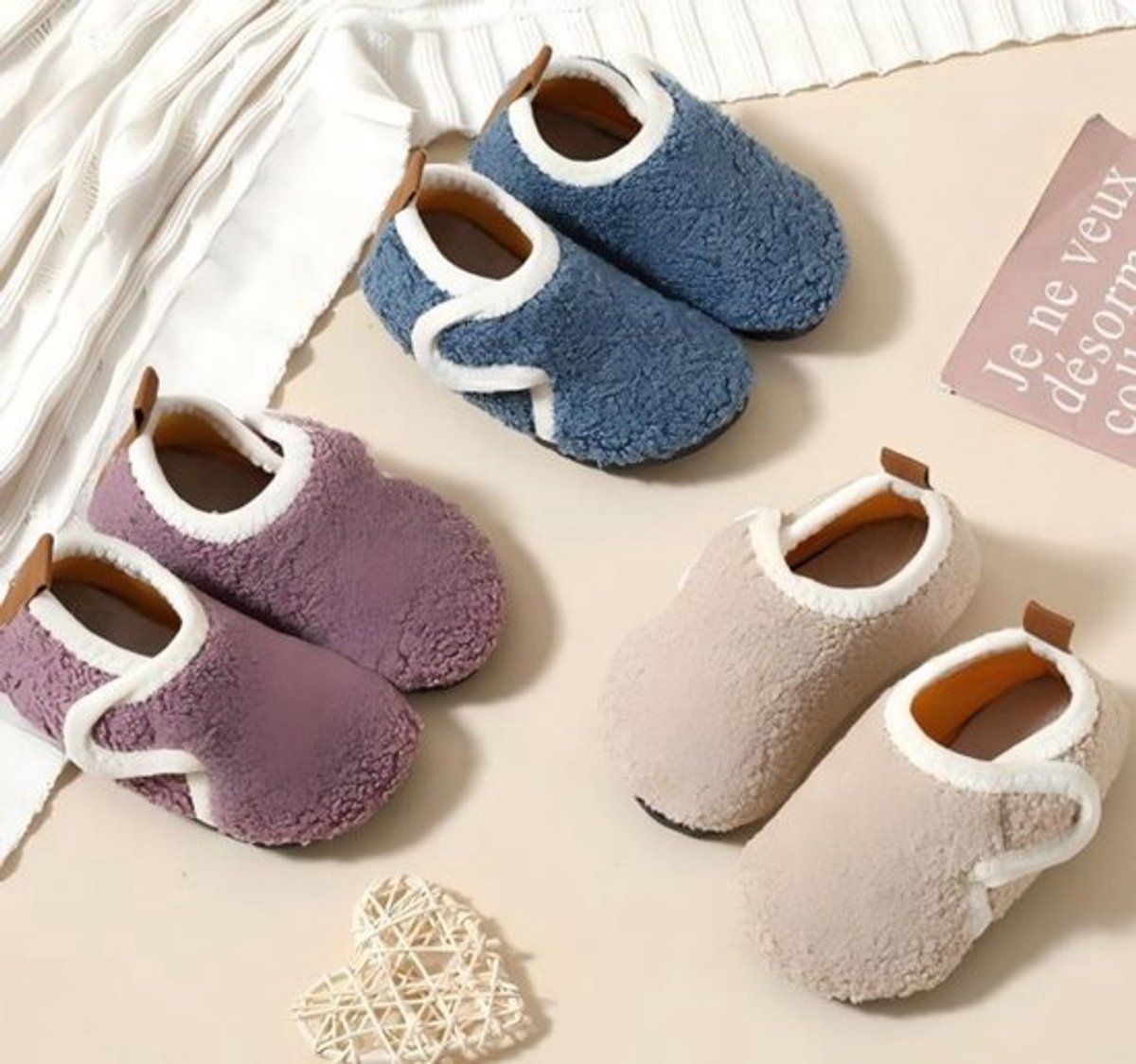Children's Cotton Slippers, Non-Slip Warm House Slippers with Soft Lining for Indoor Winter Wear, Size 30/31, Inner Length 17.5 cm, Purple