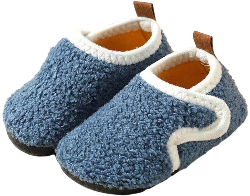 Children's Cotton Slippers, Non-Slip Warm House Slippers with Soft Lining for Indoor Winter Wear, Size 28/29, Inner Length 16.4 cm, Blue