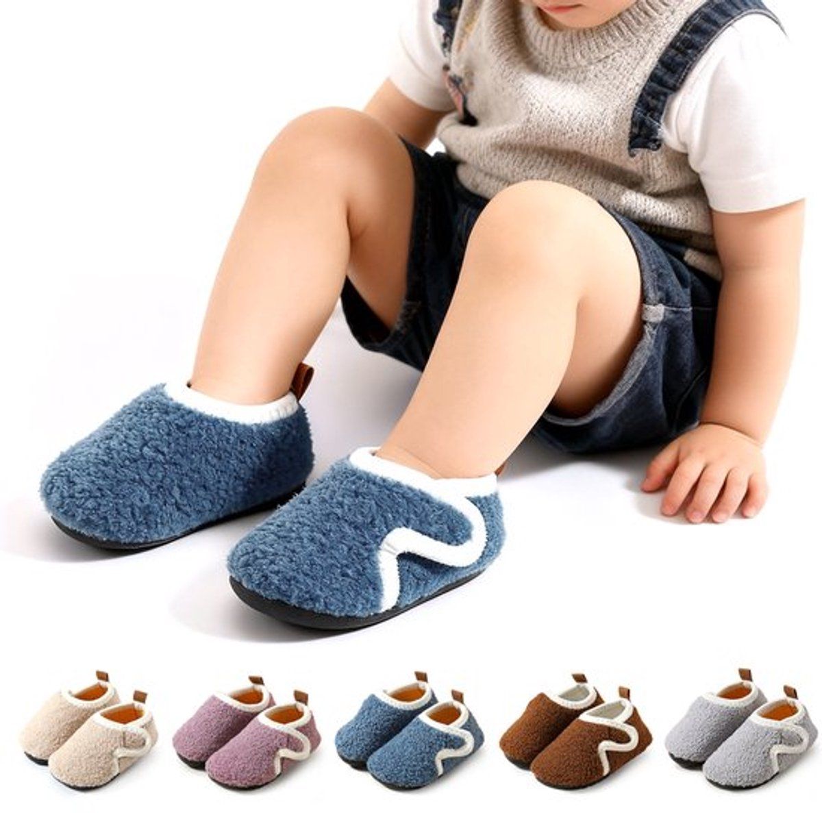 Children's Cotton Slippers, Non-Slip Warm House Slippers with Soft Lining for Indoor Winter Wear, Size 28/29, Inner Length 16.4 cm, Blue