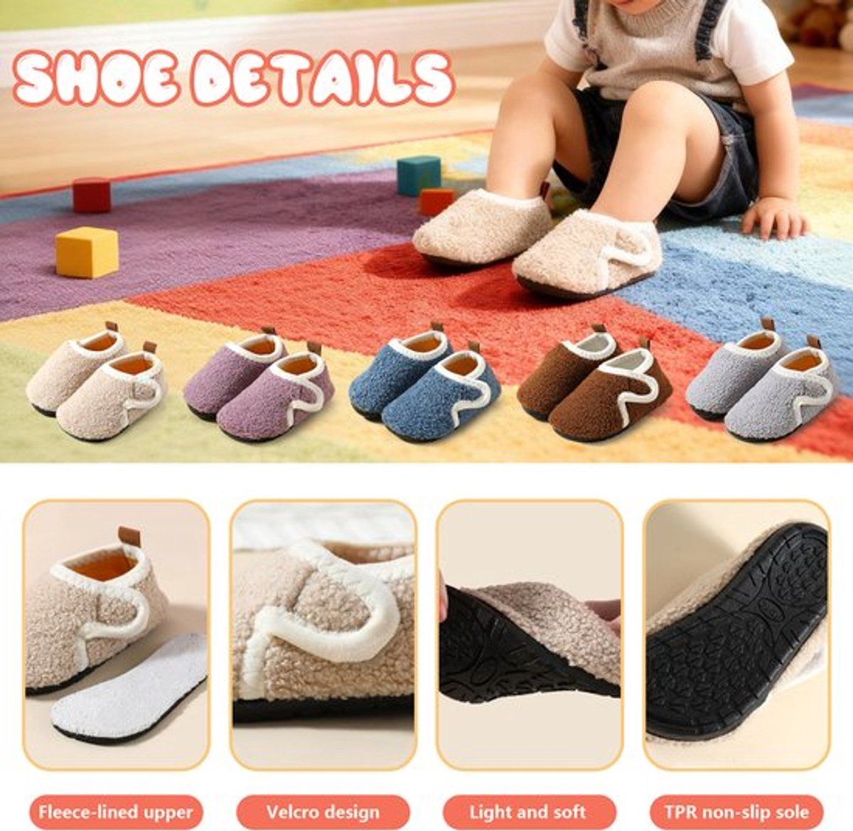 Children's Cotton Slippers, Non-Slip Warm House Slippers with Soft Lining for Indoor Winter Wear, Size 28/29, Inner Length 16.4 cm, Blue
