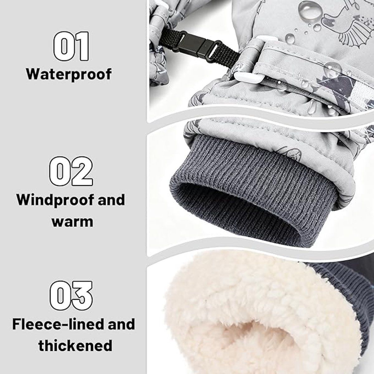 Gloves, Winter gloves, Children's gloves, Toddler snow gloves, Waterproof winter gloves, for Cold Weather, Travel and Daily Winter Wear, Grey
