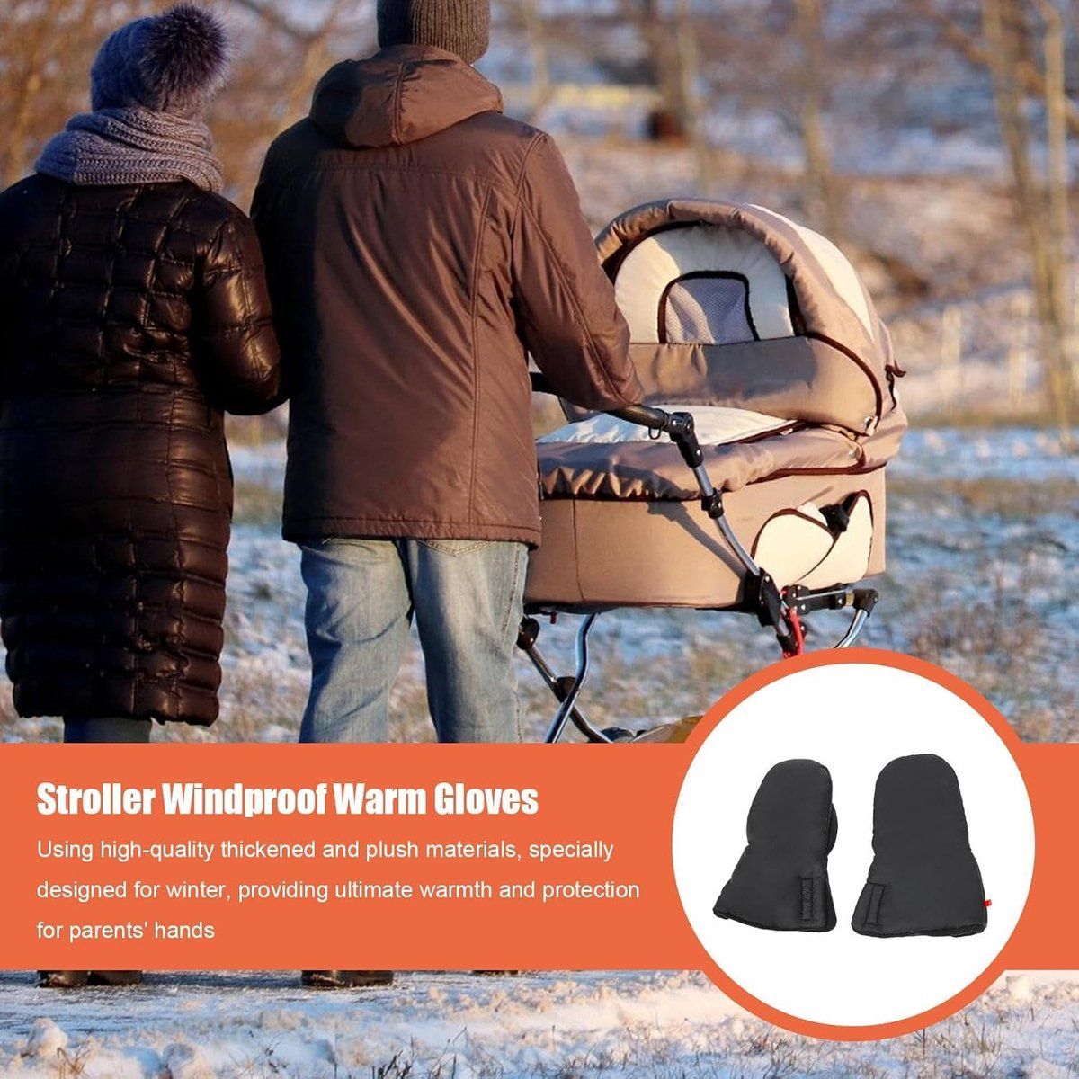 Stroller hand warmer, stroller gloves, hand warmers, Foldable hand warmer for cold weather, Adjustable anti-freeze stroller gloves, 30 x 20 cm, Black