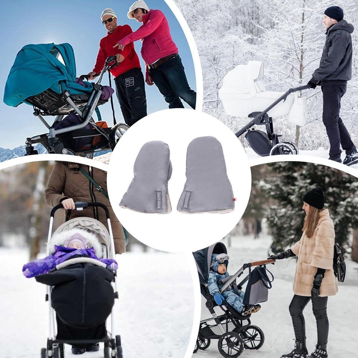 Stroller hand warmer, stroller gloves, hand warmers, Foldable hand warmer for cold weather, Adjustable anti-freeze stroller gloves, 30 x 20 cm, Grey