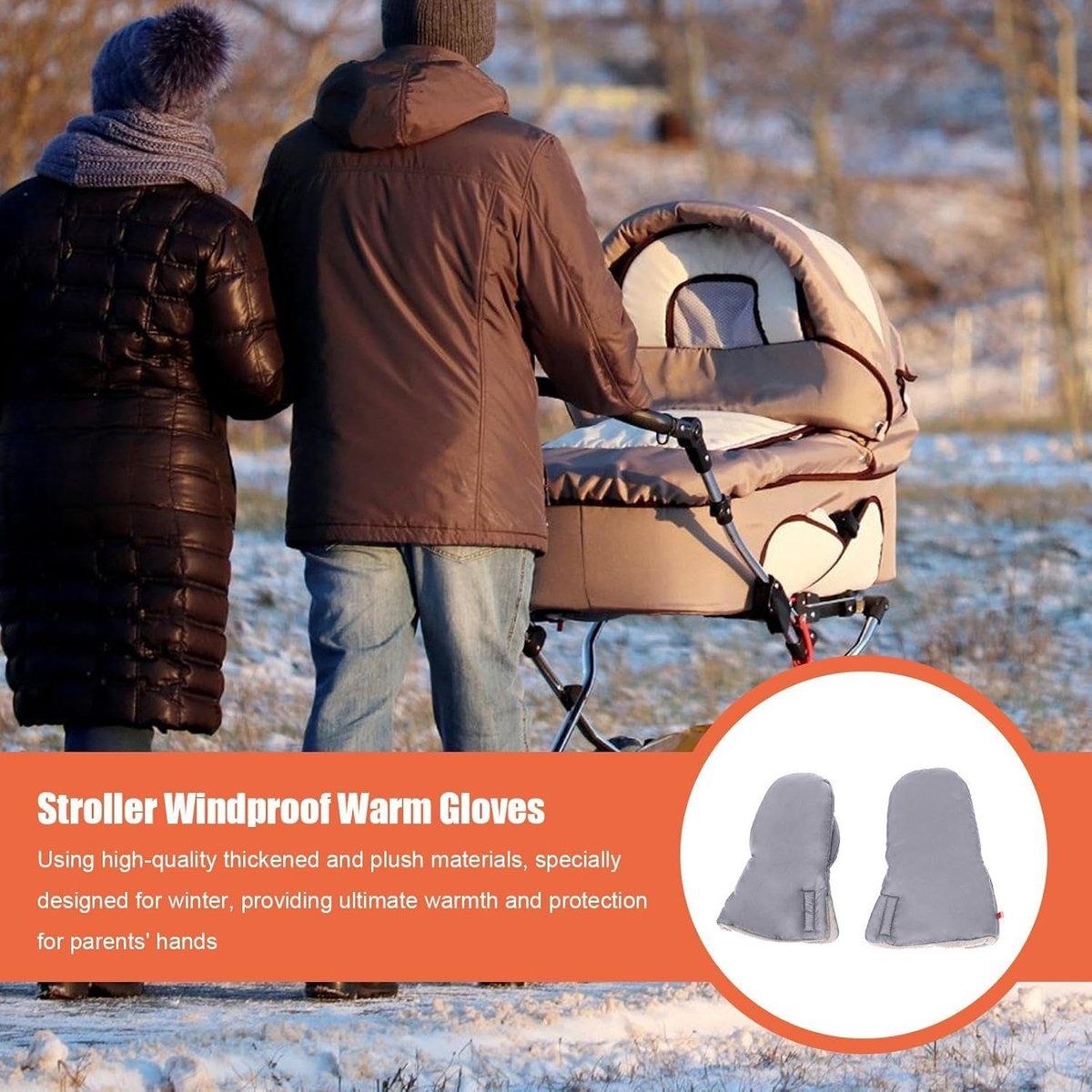 Stroller hand warmer, stroller gloves, hand warmers, Foldable hand warmer for cold weather, Adjustable anti-freeze stroller gloves, 30 x 20 cm, Grey