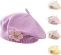 Girls' beret winter warm hat toddler French knitted hat baby cute floral beret, for Cold Weather, Travel and Daily Winter Wear, Purple