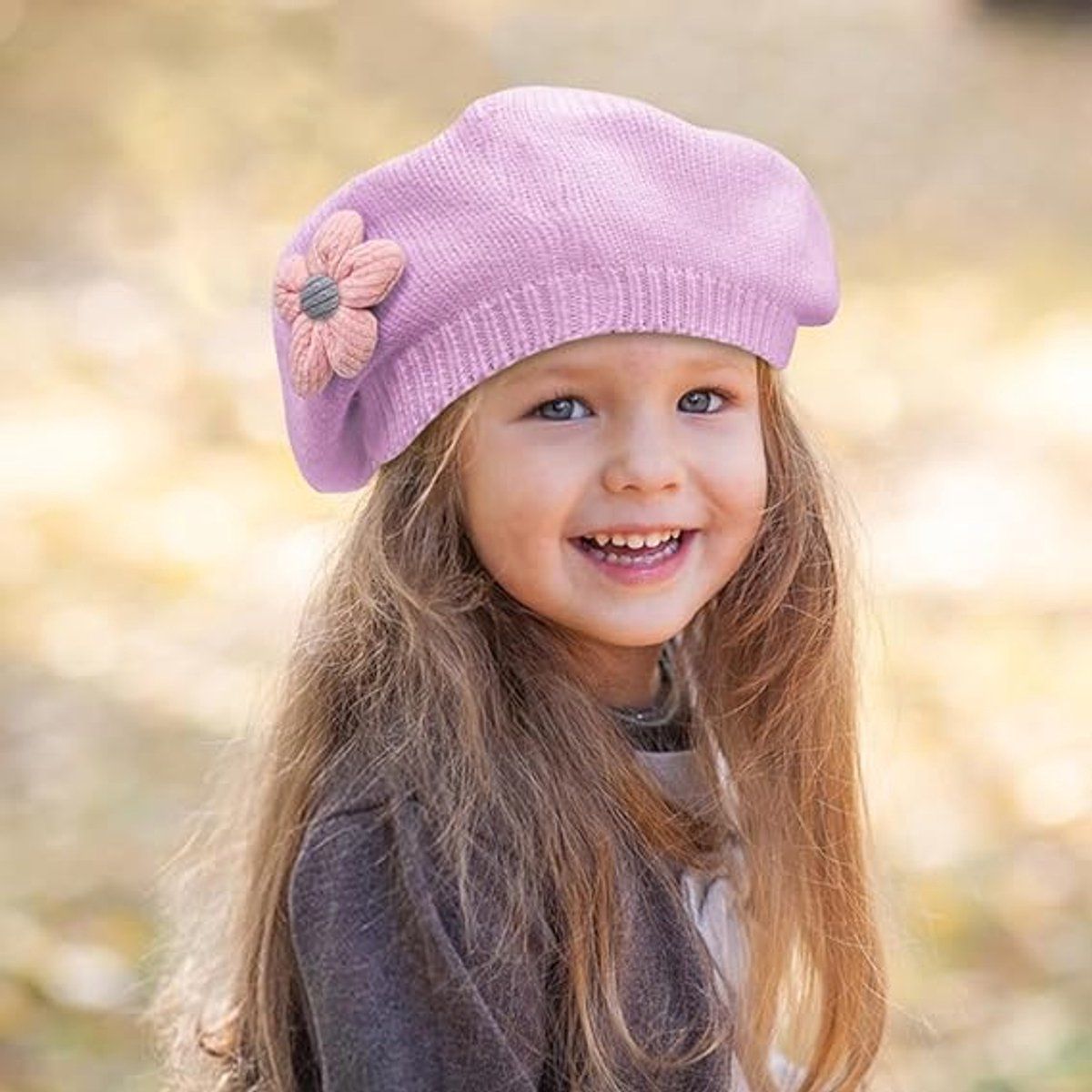 Girls' beret winter warm hat toddler French knitted hat baby cute floral beret, for Cold Weather, Travel and Daily Winter Wear, Purple
