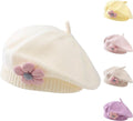 Girls' beret winter warm hat toddler French knitted hat baby cute floral beret, for Cold Weather, Travel and Daily Winter Wear, White