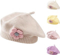 Girls' beret winter warm hat toddler French knitted hat baby cute floral beret, for Cold Weather, Travel and Daily Winter Wear, Beige