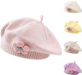 Girls' beret winter warm hat toddler French knitted hat baby cute floral beret, for Cold Weather, Travel and Daily Winter Wear, Pink