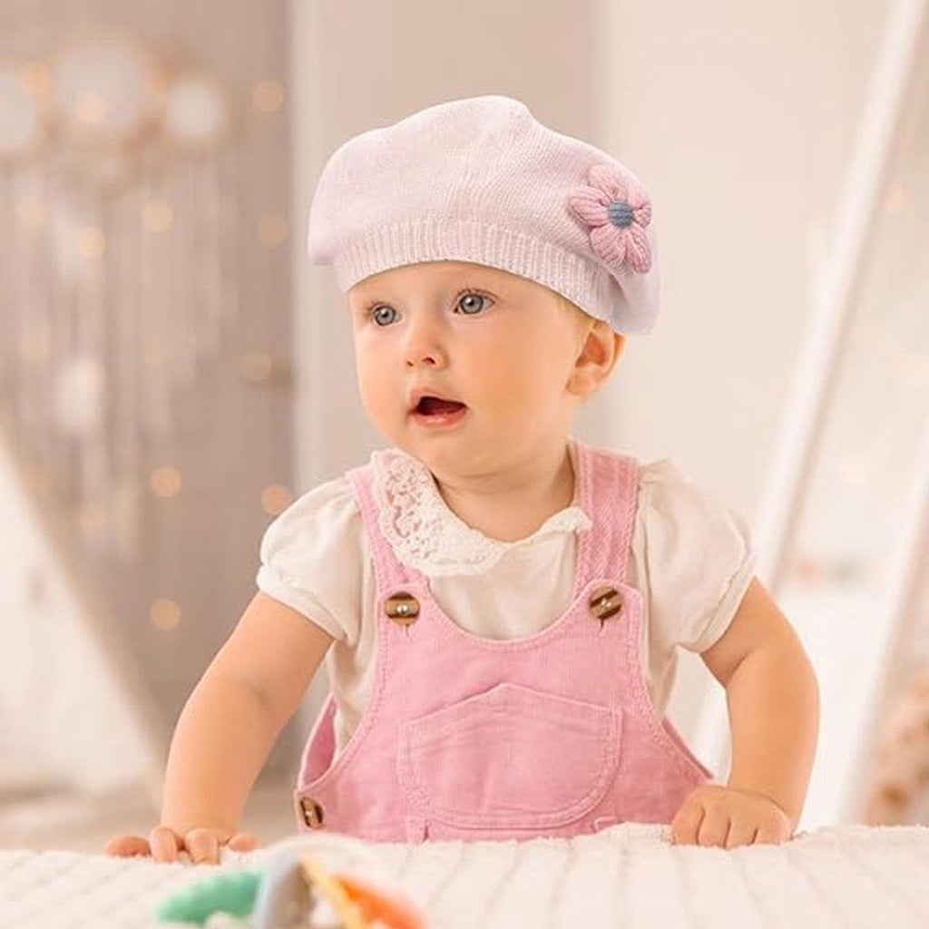 Girls' beret winter warm hat toddler French knitted hat baby cute floral beret, for Cold Weather, Travel and Daily Winter Wear, Pink