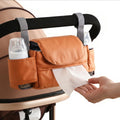 Universal Stroller Storage Bag, with Tissue Front Pocket, Built-in Cup Holder, Can Be Hanged on the Stroller, Brown