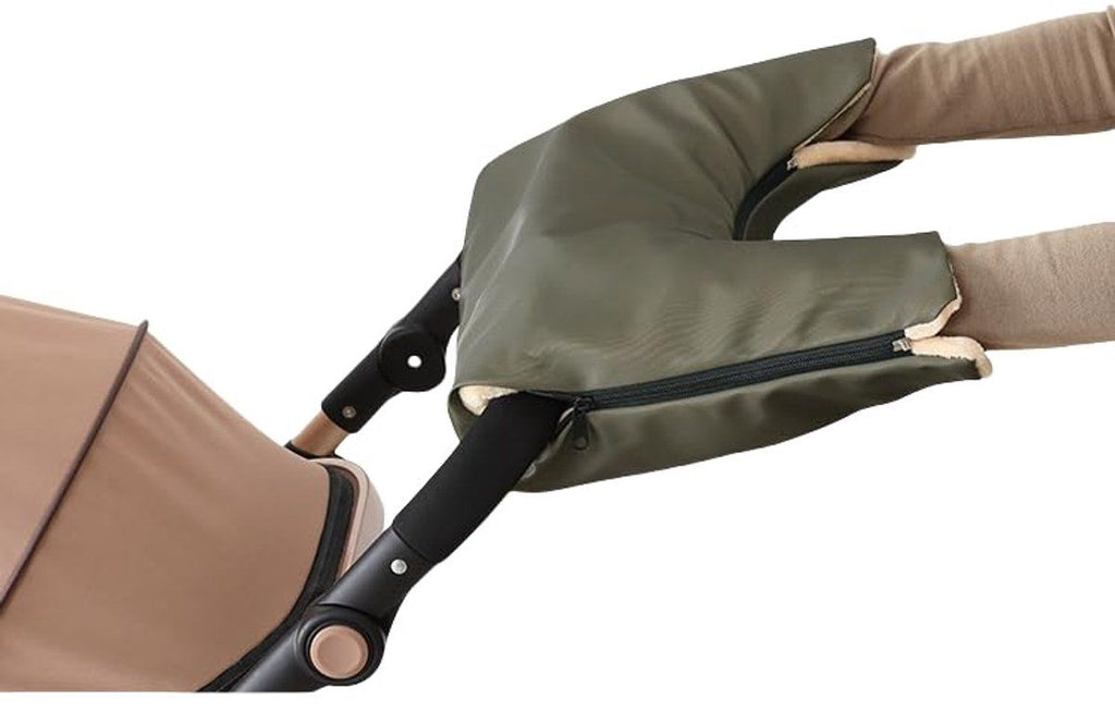 Stroller hand warmer, stroller gloves, Hand warmer for stroller, with 3 side zippers, windproof and rainproof, 40 x 22 cm, Army Green
