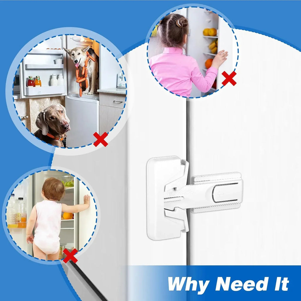 Refrigerator Door Lock 2 Pack, Freezer Latches for Upright Freezers and Fridges, Baby Safety Lock for Kids, White