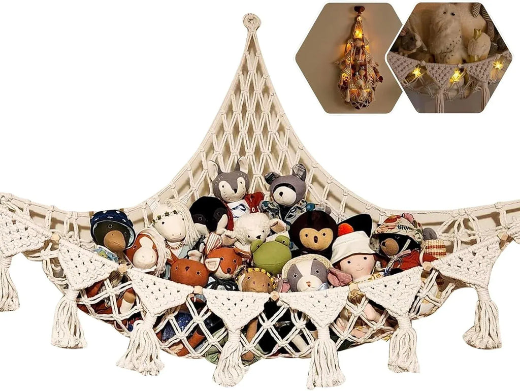 Stuffed Animal Storage Hammock Wall Hanging Corner Net Organizer for Bedroom Nursery Room Decor, Beige, 47.2 Inch