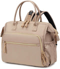 Beige Diaper Bag Backpack with 14 Compartments, Water Repellent Baby Changing Bag with Wide Opening and Stroller Hooks
