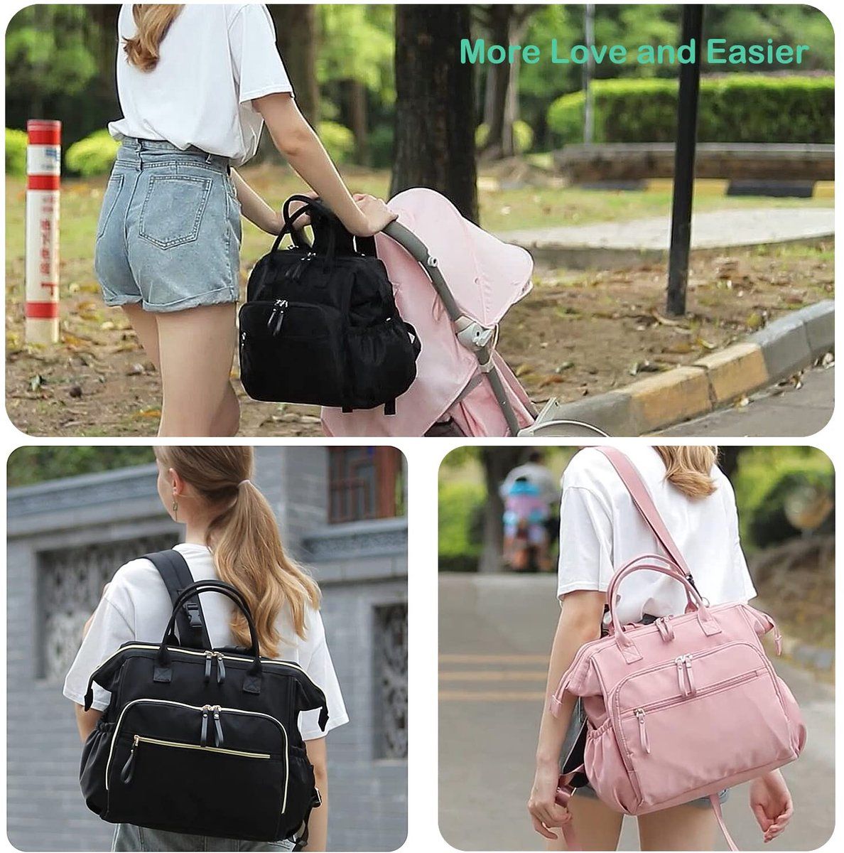 Beige Diaper Bag Backpack with 14 Compartments, Water Repellent Baby Changing Bag with Wide Opening and Stroller Hooks