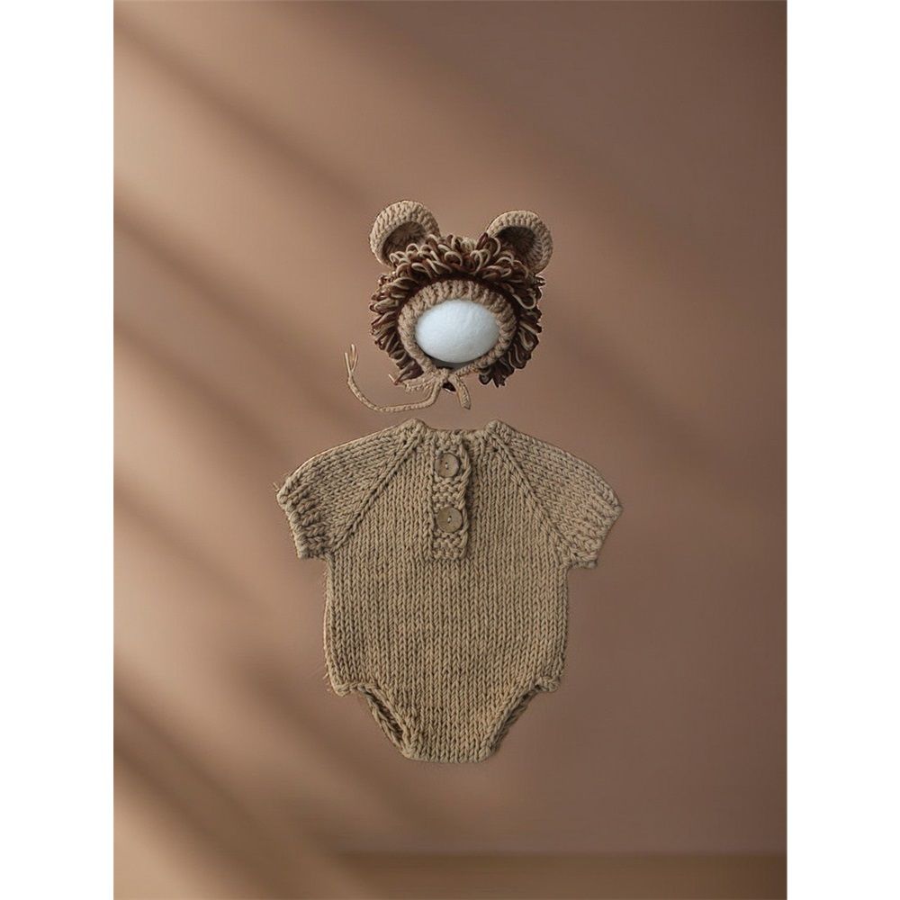 Baby Photography Props Newborn Boy Girl Photo Shoot Outfits Crochet Costume Infant Knitted Hat Sets（khaki）