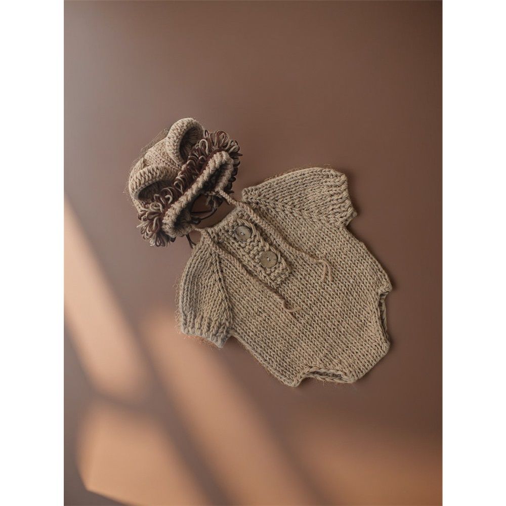 Baby Photography Props Newborn Boy Girl Photo Shoot Outfits Crochet Costume Infant Knitted Hat Sets（khaki）