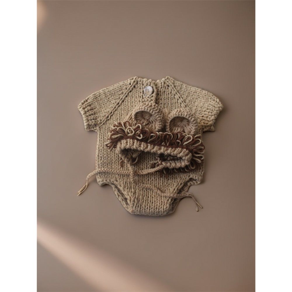 Baby Photography Props Newborn Boy Girl Photo Shoot Outfits Crochet Costume Infant Knitted Hat Sets（khaki）