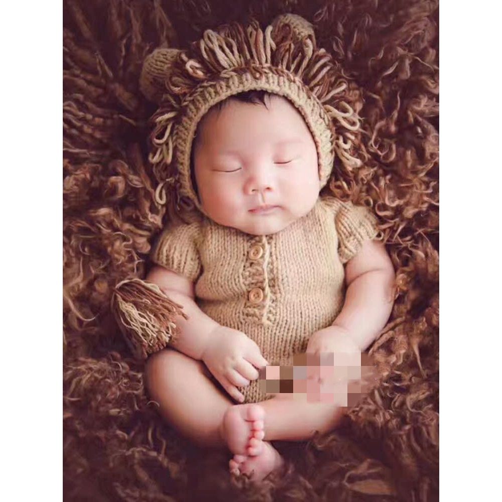 Baby Photography Props Newborn Boy Girl Photo Shoot Outfits Crochet Costume Infant Knitted Hat Sets（khaki）