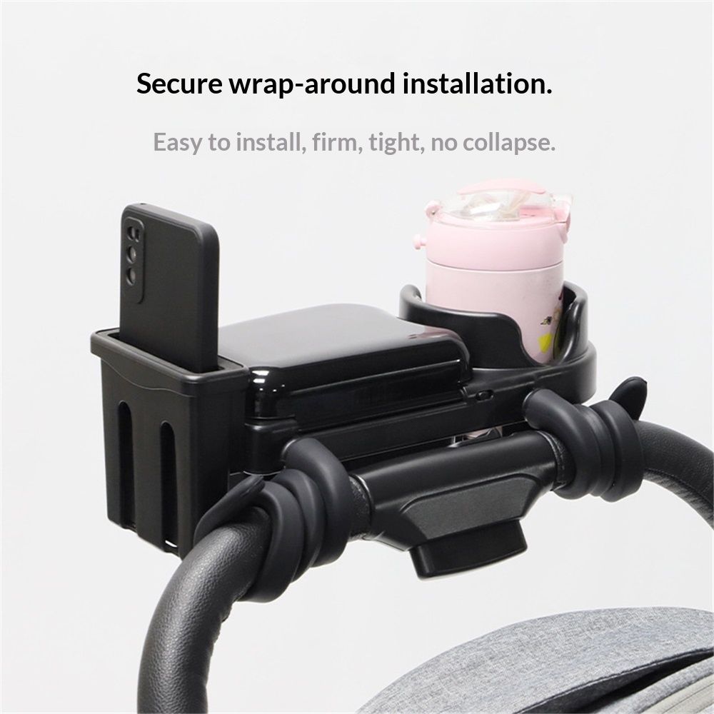 Universal Stroller Snack Tray, 3 in 1 Stroller Cup Holder with Phone Holder and Silicone Flexible Arms Grip, Stroller Tray Attachment